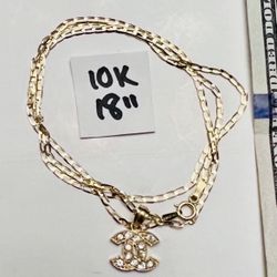 10K Solid Gold Chain and Pendant For Wedding 18 Inches Long 