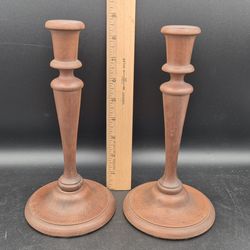 Pair of Vintage Turned Wood Spindle Candle Stick Holders, 9"
