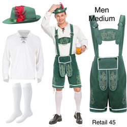 Oktoberfest Green Men Costume Beer Fest German Lederhosen Medium