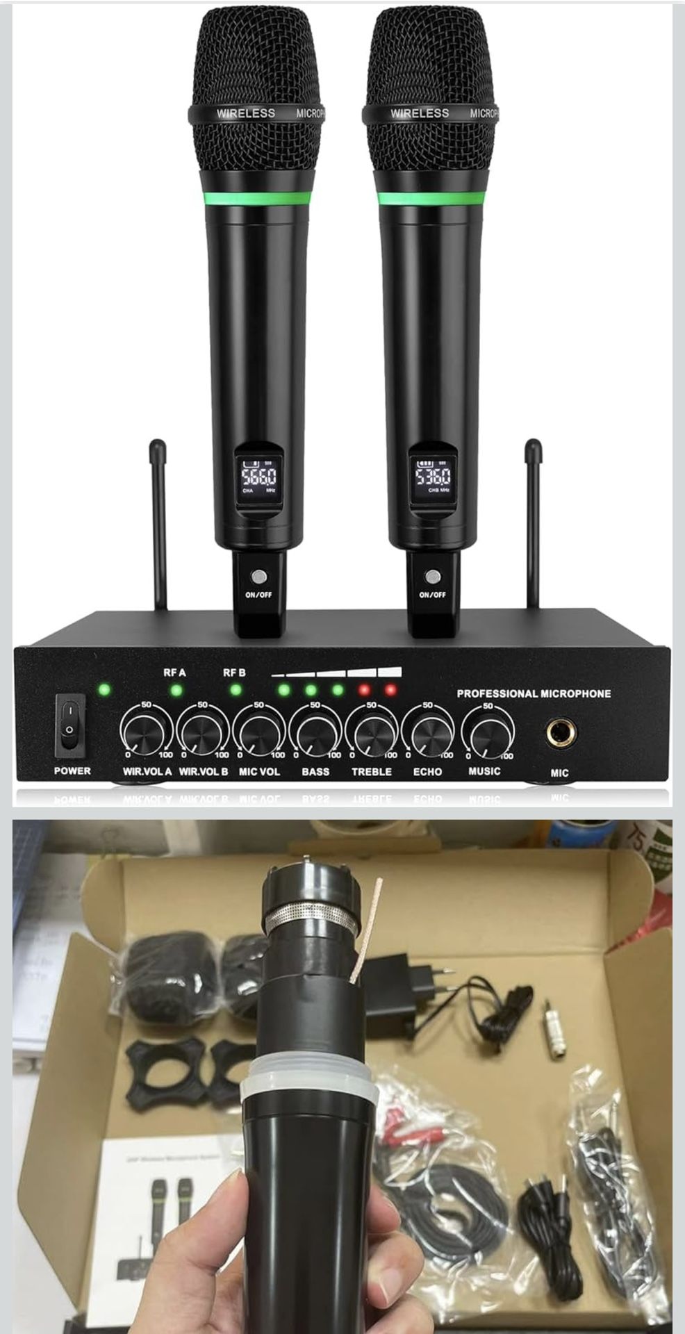 LiNKFOR UHF Handheld Rechargeable Microphone System, All Metal Dual Cordless MIC with Bluetooth, RCA Input/Output, 6.35mm Output for Karaoke Machine,