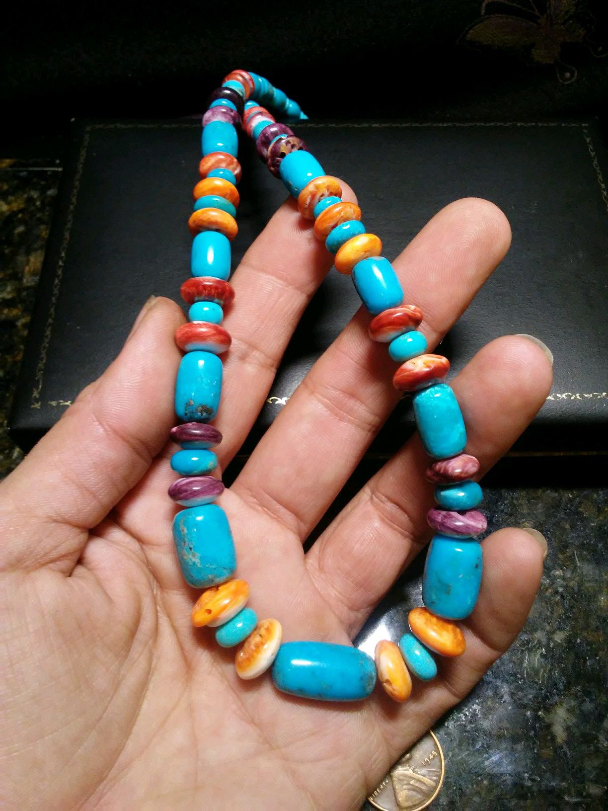 US Natural Turquoise Spiny Oyster Unisex Artisan Beaded Necklace