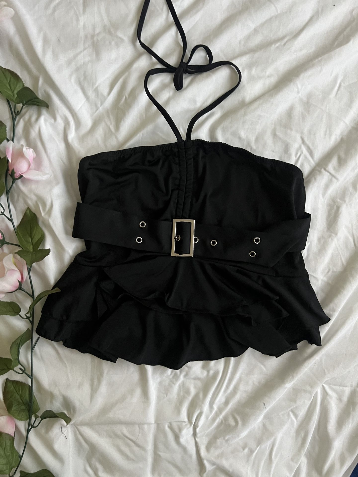 black halter top with little belt !