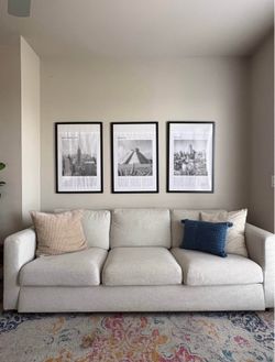 Light Beige 3 Seater Sofa - Like New - Includes Decorative Pillows