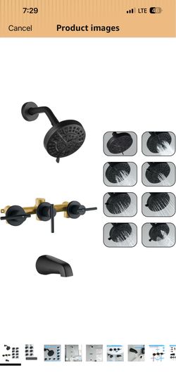 3 Handle Tub Shower Faucet Matte Black Tub and Shower Trim Kit Bathtub Shower Faucet Set with Tub Spout, Wall Mount