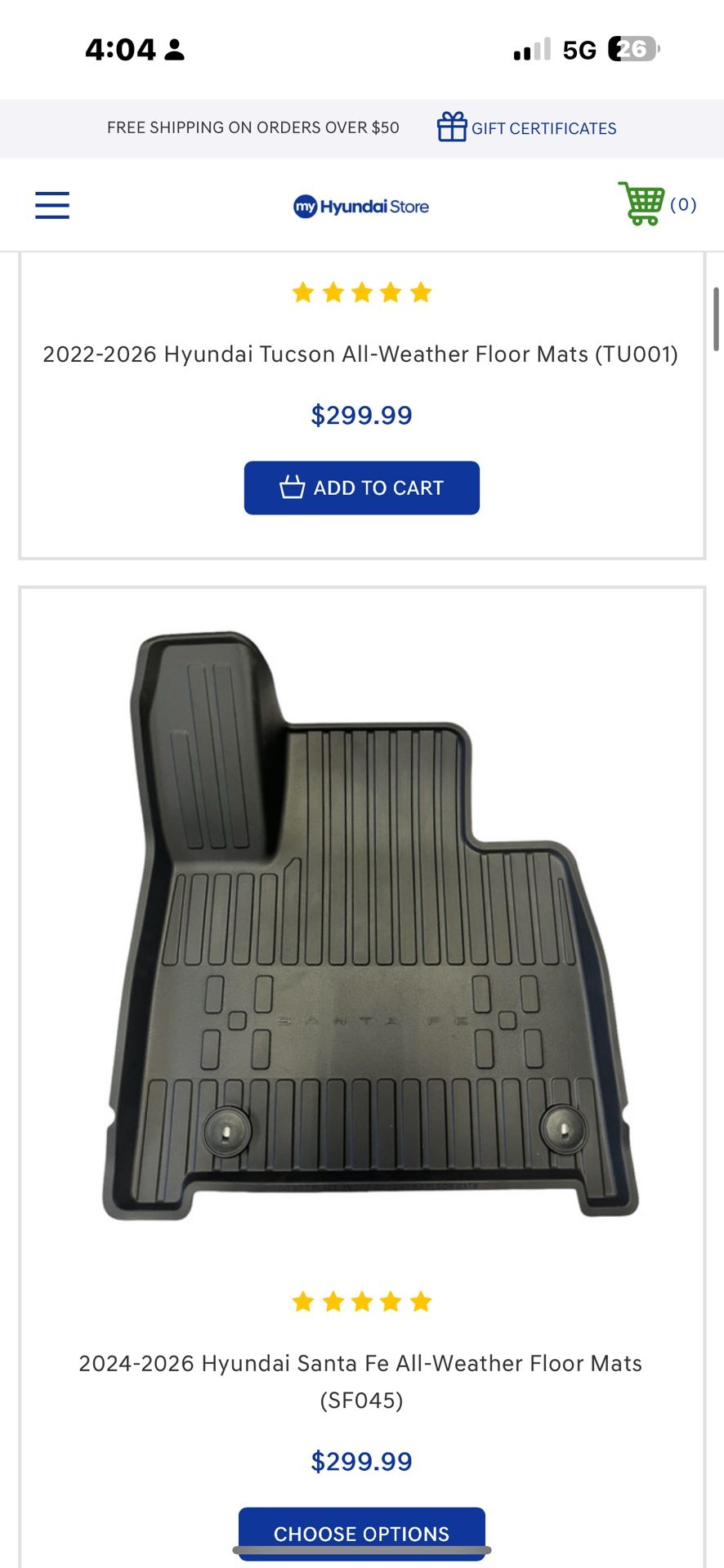 New Hyundai Tucson Santa Fe All Weather Mats Fits Up To 2025