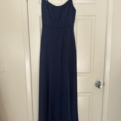 Scoop Neck Satin Spaghetti Strap Dress Size 0, Navy Color 