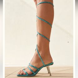 Cult Gaia Kacey Deep Oasis (turquoise) wrap around slip on high heel sandal 37.5
