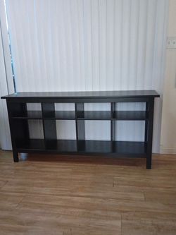 Black Wood Console Table with Shelves, cash only.