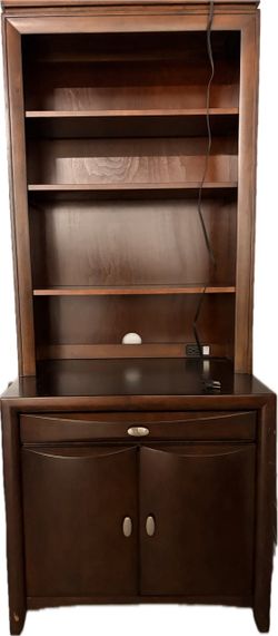 Dark Wood Bookcase Hutch w/ built in Outlet