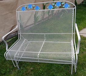 White Metal Mesh Patio Glider  Bench
