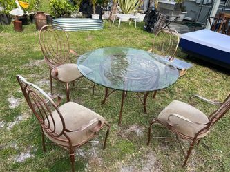 5-Piece Wrought Iron and Glass Outdoor Dining Set