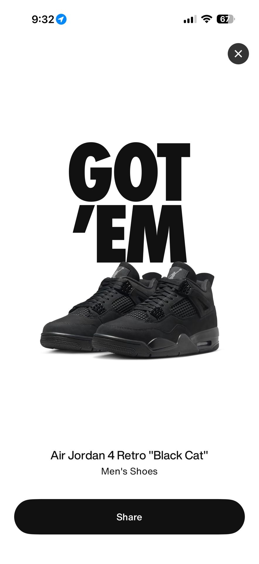 Jordan 4 Black cat size 11M