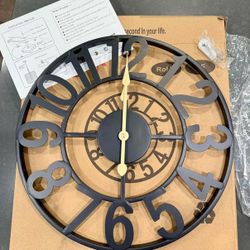 Wall Clock, 14 in  Wall Clocks Battery Operated, Vintage Retro Mid Century Decorative Metal Clock Silent Non Ticking for Living Room Decor-Black vinta