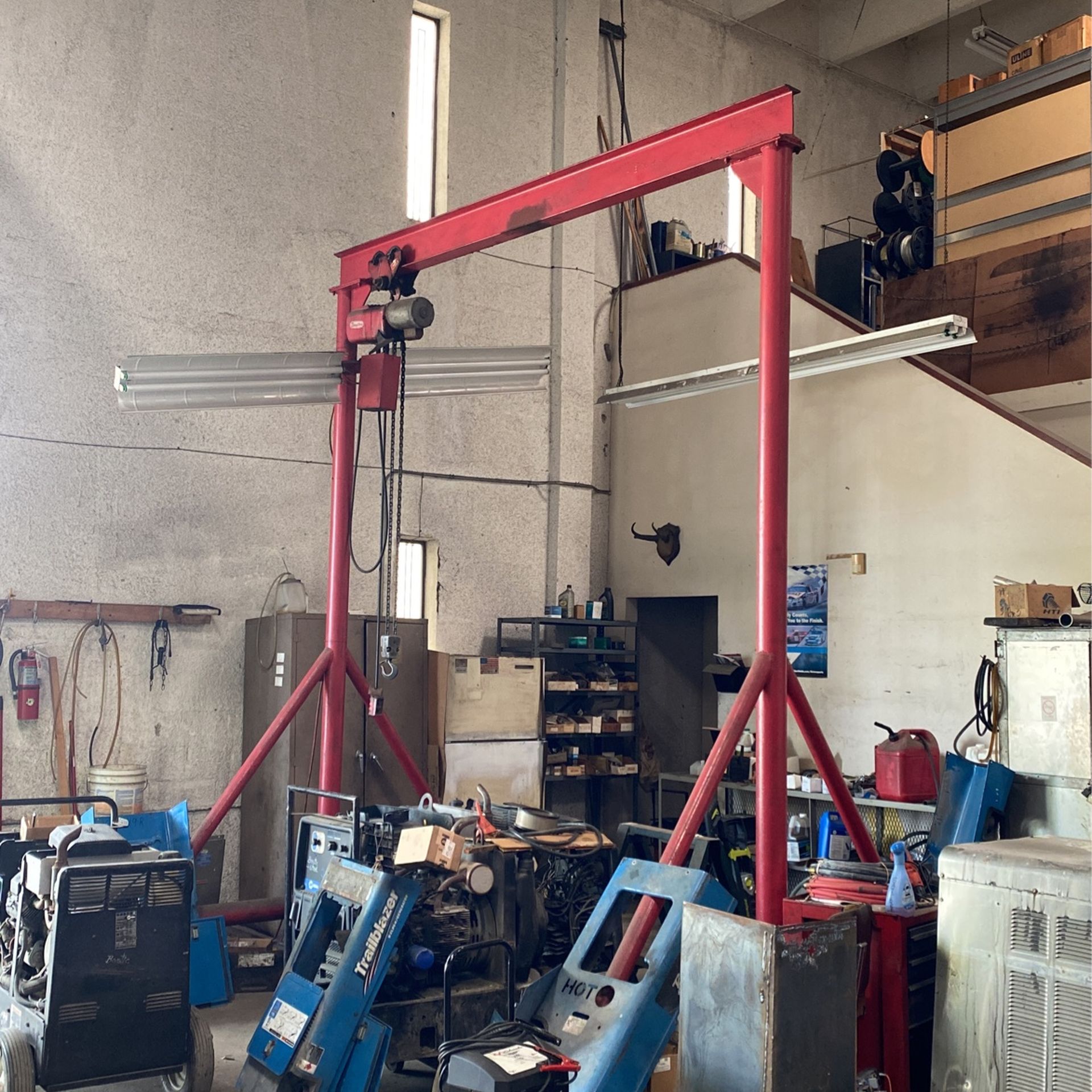 Gantry Crane With 2 Ton Dayton Hoist, Lights And Rolling Stands
