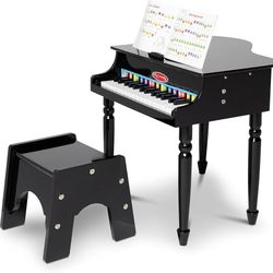 Melissa & Doug Learn-To-Play Classic Grand Piano With 30 Keys, Color-Coded Songbook, and Non-Tip Bench