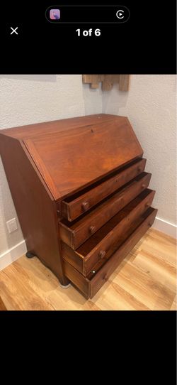 Vintage Cherry Secretary Desk | Slant Front Writing Desk | 43” Tall x 41.5” Wide