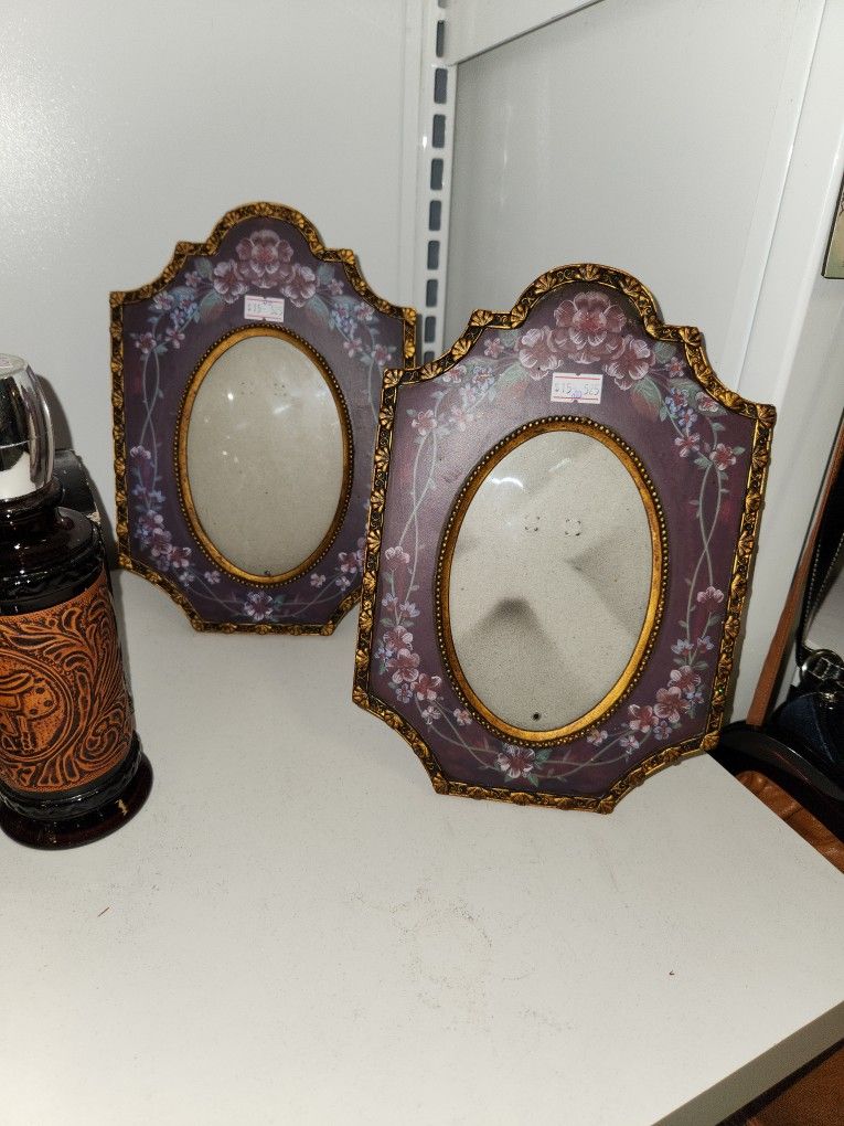 vintage glass floral frame $30 for pair