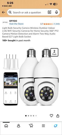 Light Bulb Security Camera Wireless Outdoor Indoor 2.4G WiFi Security Cameras for Home Security 360° PTZ Camera Motion Detection and Alarm Two-Way Aud