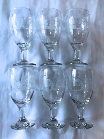 set of 6 Libbey Arby's Frosted Etched Winter Wonderland Glasses Stemware Collectible 