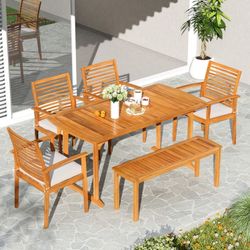 Outdoor Patio Furniture Dining Table Set with Bench
