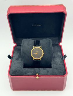 MUST DE CARTIER TANK OCTAGON 34mm 18K GOLD ELECTROPLATED Black leather band Black dial Watch Box