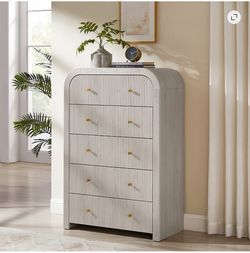 White Fluted 5-Drawer Chest Dresser