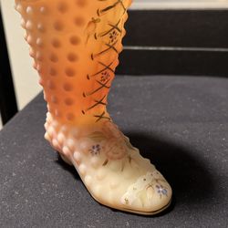 Vintage Fenton Burmese Art Glass Hobnail Shoe Hand Painted Signed By K. Brightbill