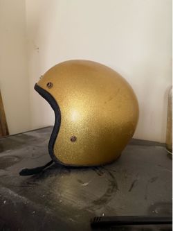 Vintage Gold Metal Flake Open Face Motorcycle Helmet - 1970s Retro
