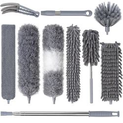 Dusters for Cleaning, Feather Duster Set, 10PCS Duster with Extension Pole Up to 100'' - Extendable, Bendable, and Washable for Ceilings, Chandeliers,