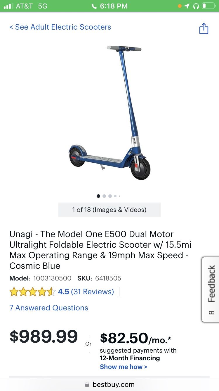 Unagi Scooter $600 OBO