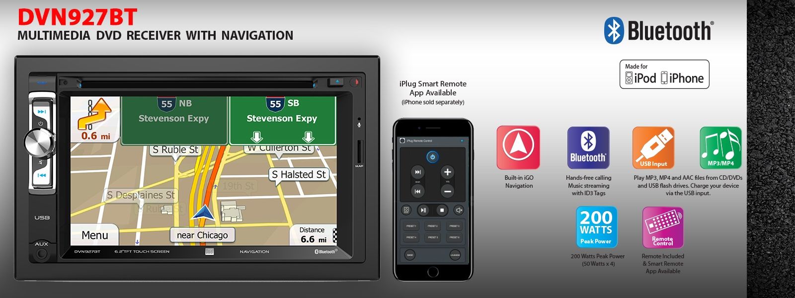Navigation system with installation. Double din car stereo