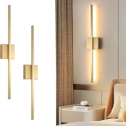 Wall Sconces Set of Two, LED Dimmable Sconces Wall Lighting, Brushed Gold Modern Wall Sconce Light for Bathroom, Living Room, Bedroom, Hardwired 3000K