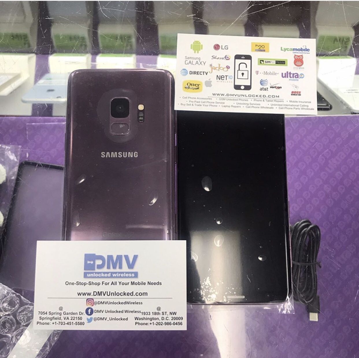Factory Unlocked Samsung Galaxy S9 W/Warranty & Accessories