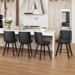 4X Black 26” swivel faux leather barstools