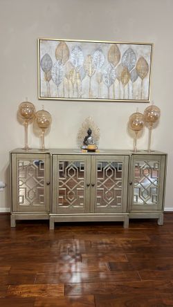 70" Mirrored Console- Dinning Cabinet- Vintage Silver - Gold champagne Color
