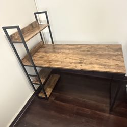 Desk w/ Shelves – Rustic Wood & Black Metal – Like New!