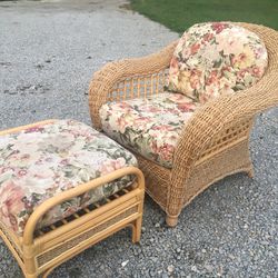 Rattan & Seagrams Chair with Ottoman 