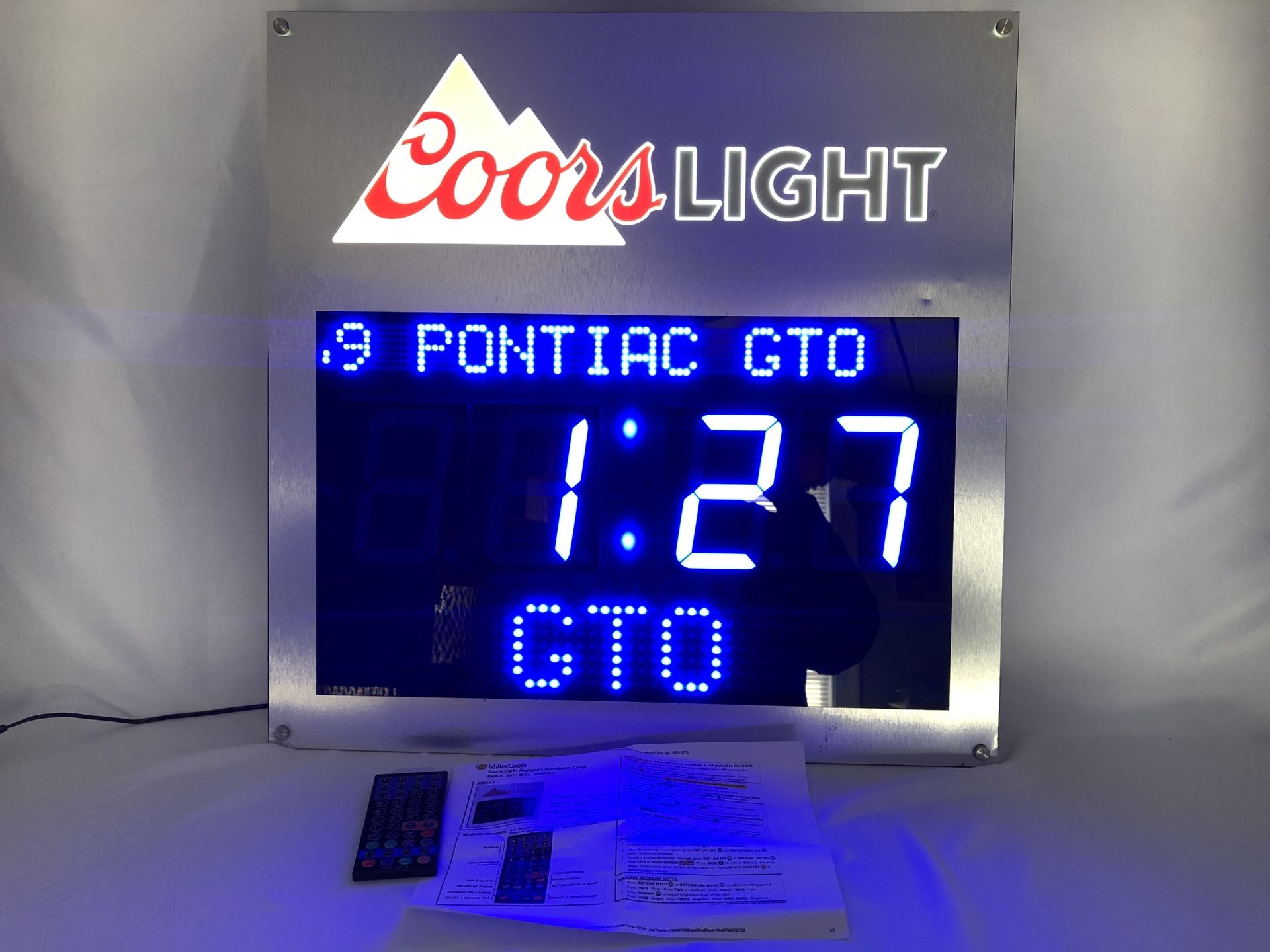Miller Coors Light Feature Countdown Clock With Remote Blue-Led Programmable.24x24inches