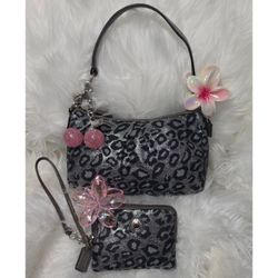 Y2K COACH LUREX OCELOT SHOULDER BAG WITH MATCHING WALLET