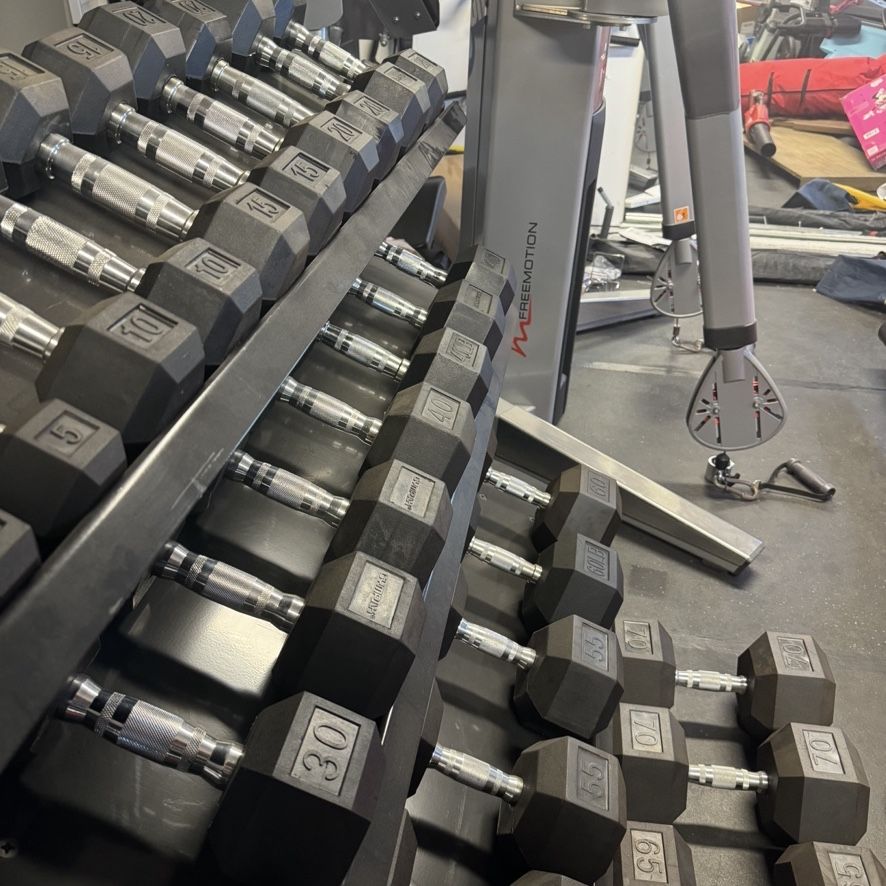 Rubberized Dumbbells 5-70 Lb (5lb Increments) + Rack $1,500