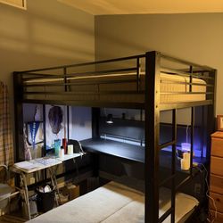 Black Twin Loft Bed with Desk & Lower Bed