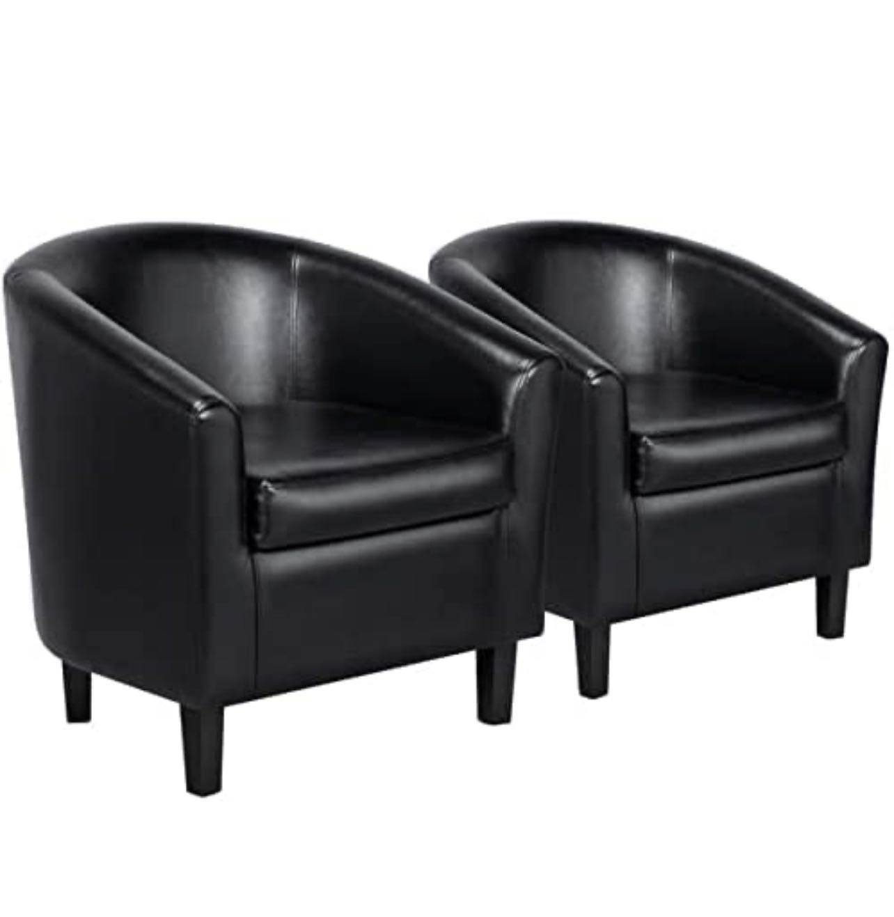 Chair, Faux Leather Armchairs Comfy Club Chairs Modern Accent Chair with Soft Seat for Living Room Bedroom Reading Room Waiting Room, Black, Set of 2