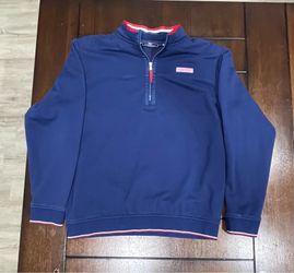 Vineyard Vines Men Large Shep Shirt 1/4 Zip Pullover Navy Blue Red White Trim