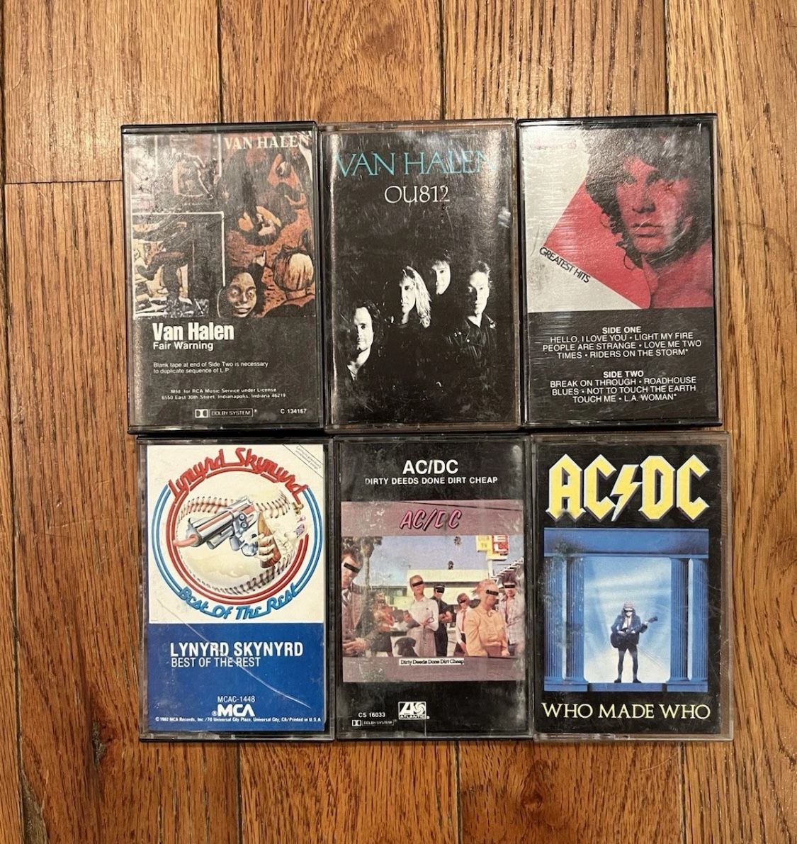 Rock Roll Lot 6 Cassette Tape 80s Music Van Halen AC/DC Doors Vintage