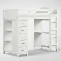 New Loft Bed with Drawers, Shelves, and Desk - White (Can Deliver)