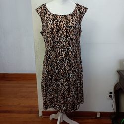 Leopard Cat Print Sleeveless Trovare Midi Dress Large