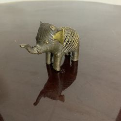 Vintage Dhokra Brass Elephant Figurine Statue Tribal Art with Patina