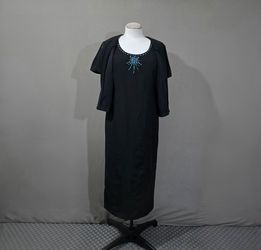Jessica Howard Black Linen Blend Jacket Dress Set Women’s 14 2-Piece Beaded
