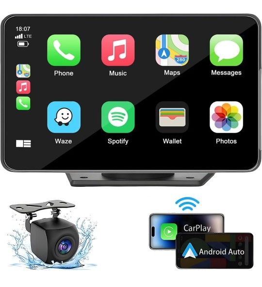 7" HD Portable Carplay Wireless Touch Screen Double Din Car Stereo Compatible
