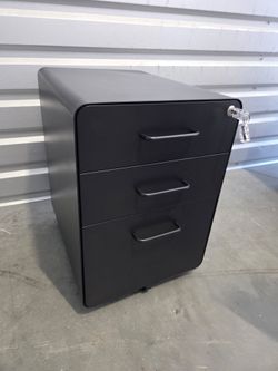 Workstream by Monoprice Rolling Round Corner 3-Drawer File Cabinet with Lock, Under Office Desk Metal Filing Cabinet, Legal/Letter File Folders, Wheel